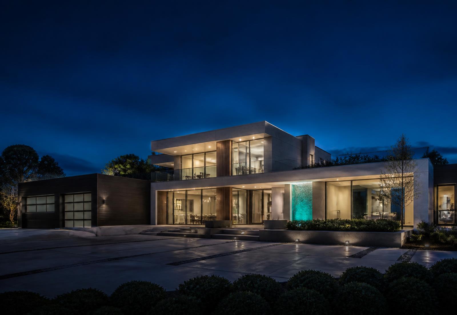 Vivienda moderna supervisada por Control In Time al atardecer